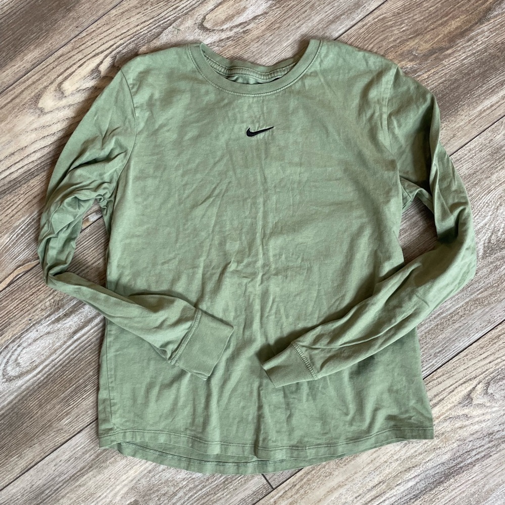 Nike Olive Green Long Sleeve Tee with Swoosh